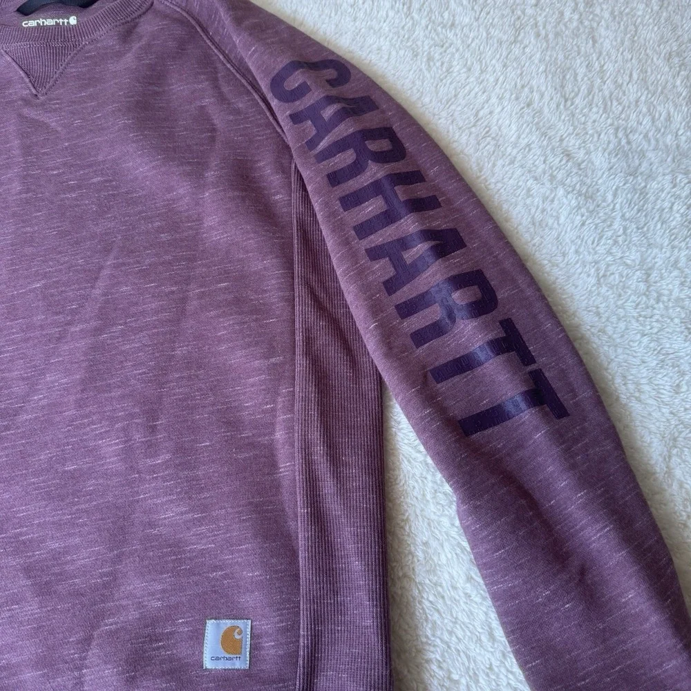 Carhartt Girls L 12-14 Relaxed Fit Sweatshirt Purple Logo Sleeve Crewneck